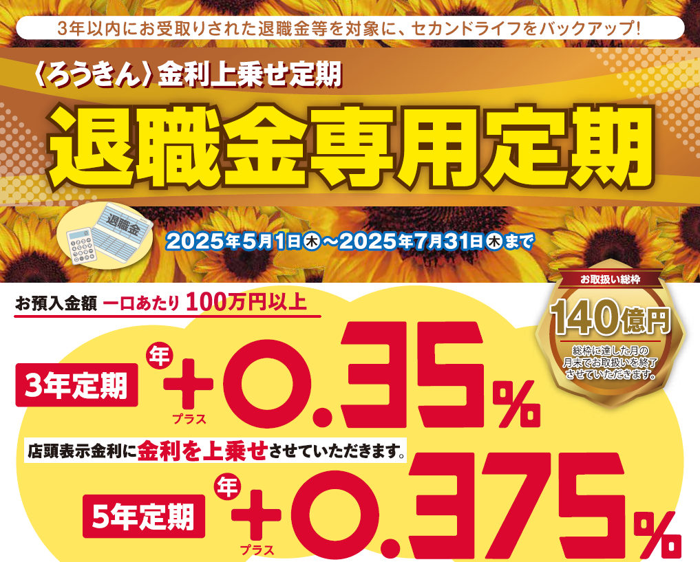 〈ろうきん〉金利上乗せ定期 退職金専用定期