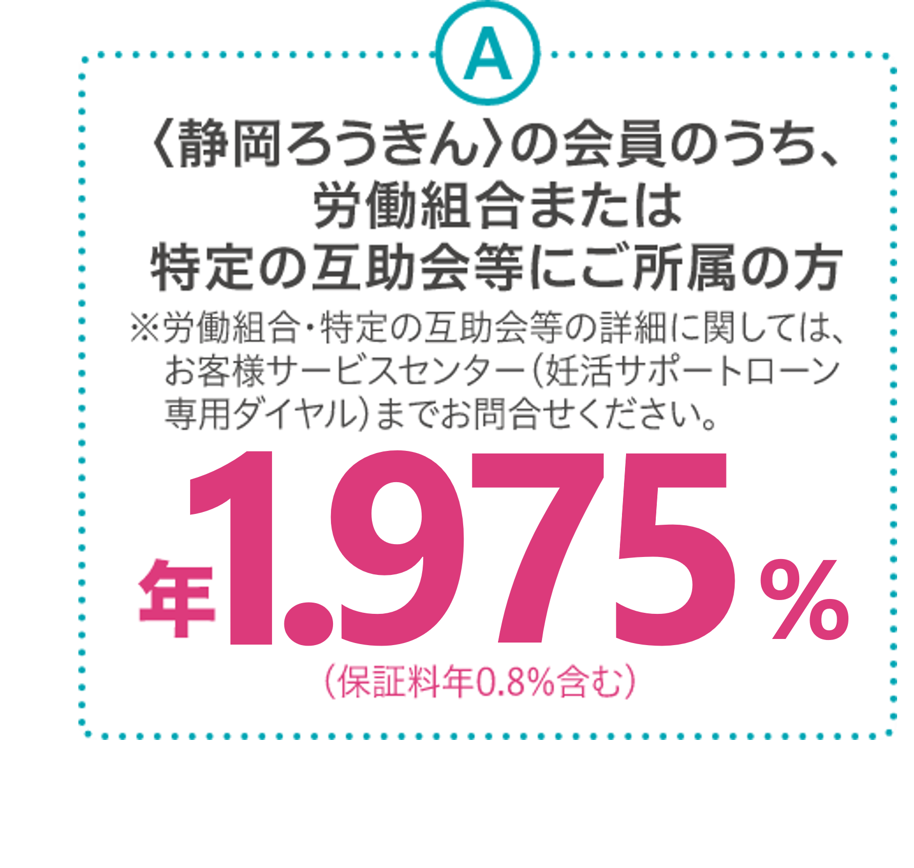 A 〈静岡ろうきん〉の会員のうち、労働組合または特定の互助会等にご所属の方 年1.975%（保証料年0.8%含む）